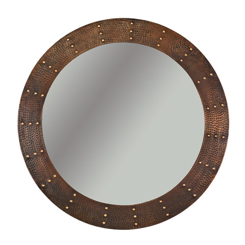 MFR3434-RI - 34" Hand Hammered Round Copper Mirror with Hand Forged Rivets