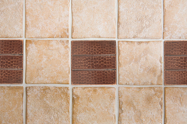 T4DBL_PKG8 - 4" x 4" Hammered Copper with Linear Tile Design - Quantity 8